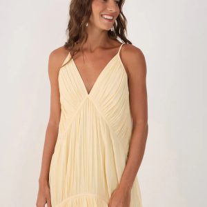 V Neck Ruffled Draped Maxi Dress