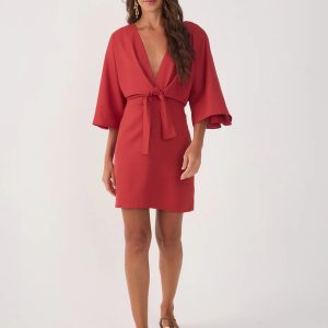 Knot Kimono Sleeve Mini Dress