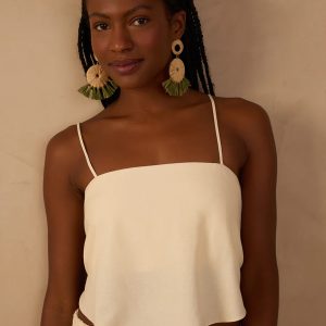 Square Neck Straps Linen Top